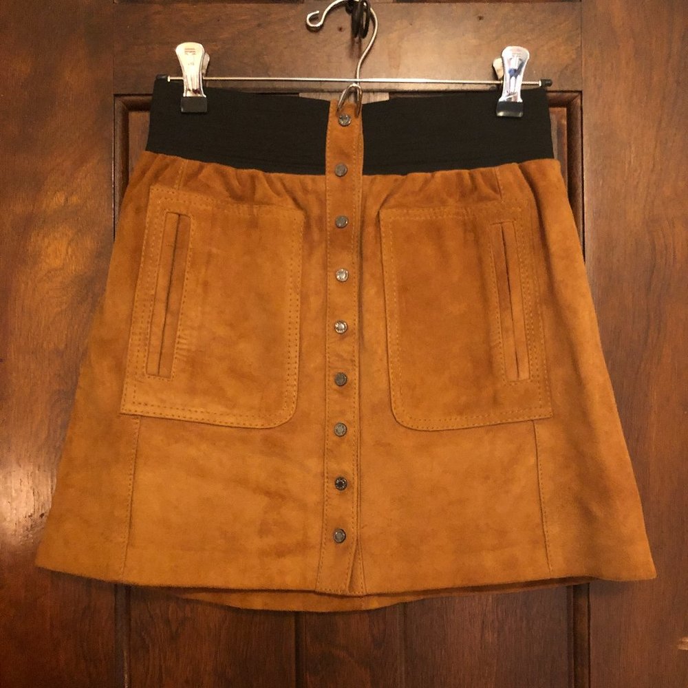 Zadig & Voltaire Camel Suede Button Down Skirt 38